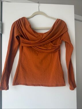 Maeve Off-Shoulder Bow Back Long-Sleeve Top - Rust Orange